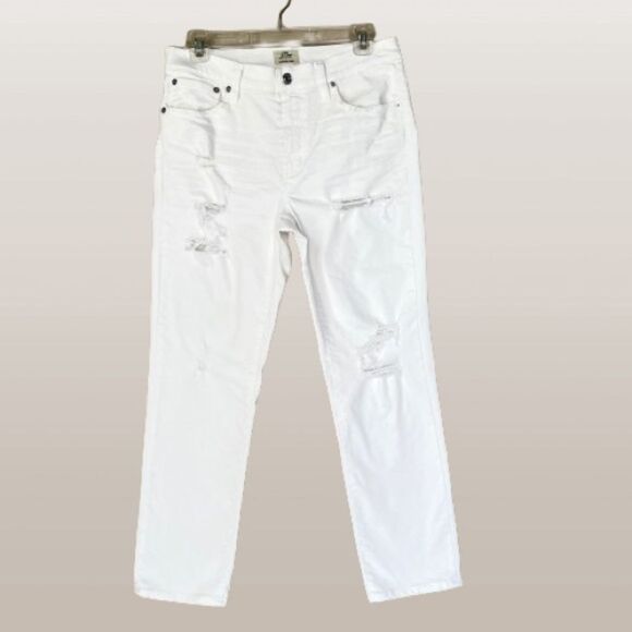 J Crew Ankle Crop Distressed Destroyed White Denim Jeans Style  Size 27 - Picture 1 of 16